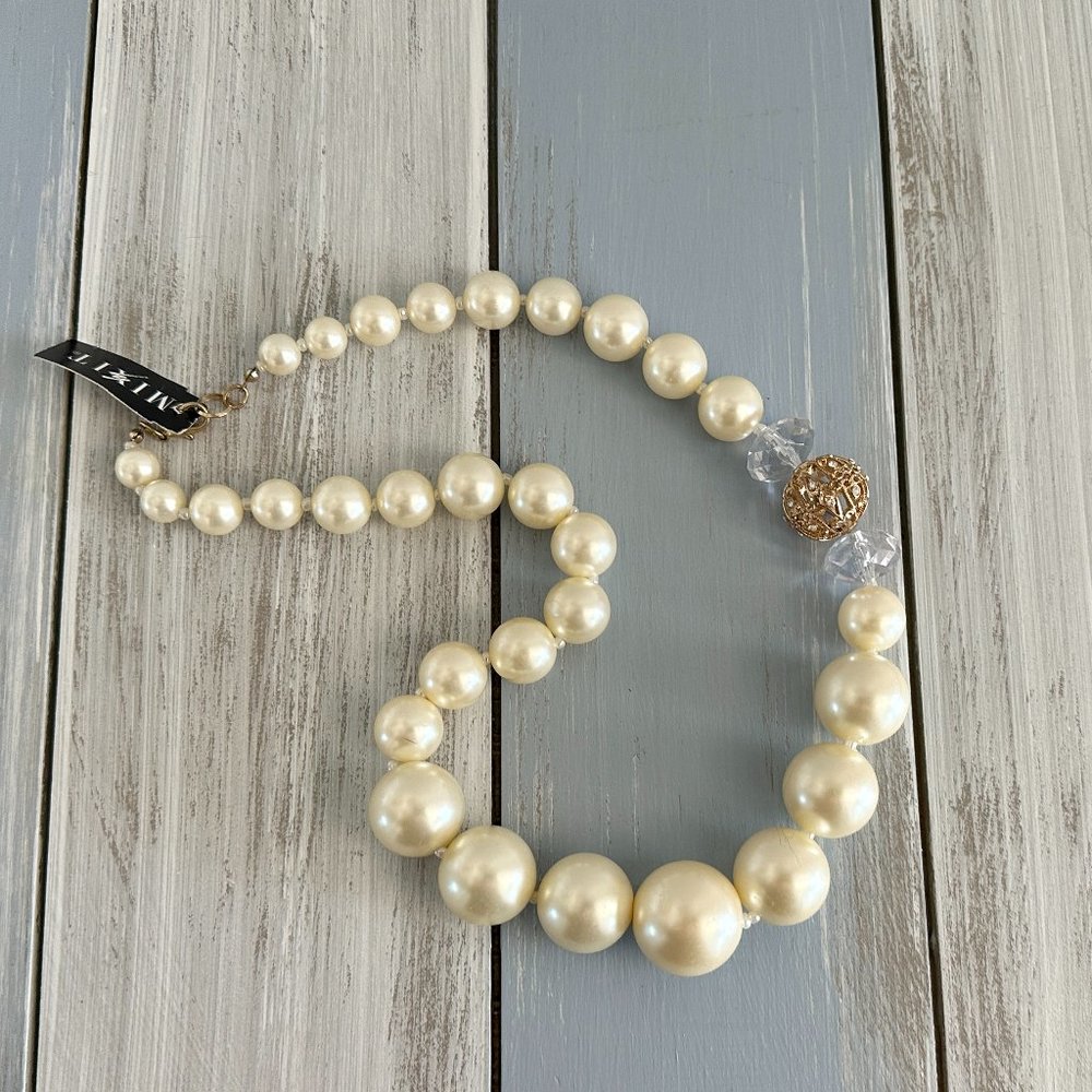 NWT! MixIt Faux Pearl Beaded Necklace  Faceted & Metal w Rhinestones Focal Beads